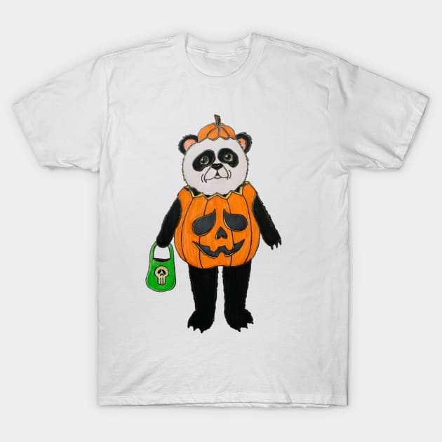 Panda in Jack-O-Lantern Costume T-Shirt by LuvbuzzArt